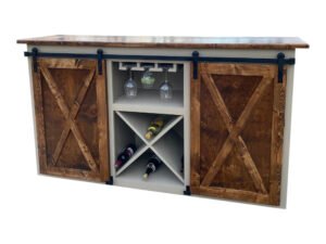 Barndoor wine cabinet w wine glass holders