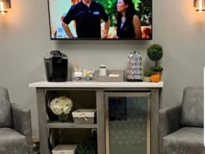 Rustic Farmhouse Coffee Bar with Mini Fridge Space