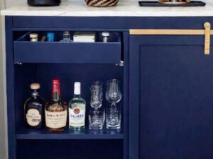 Barndoor wine cabinet w wine glass holders