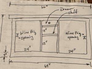 Dual wine fridges with shelves and drawer